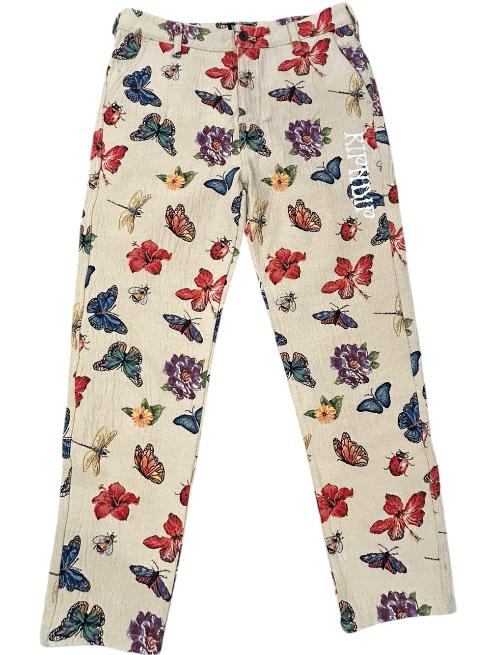 RIPNDIP Men’s Monarch Butterfly Insect Embroidered Tapestry Pants 36/34 Street
